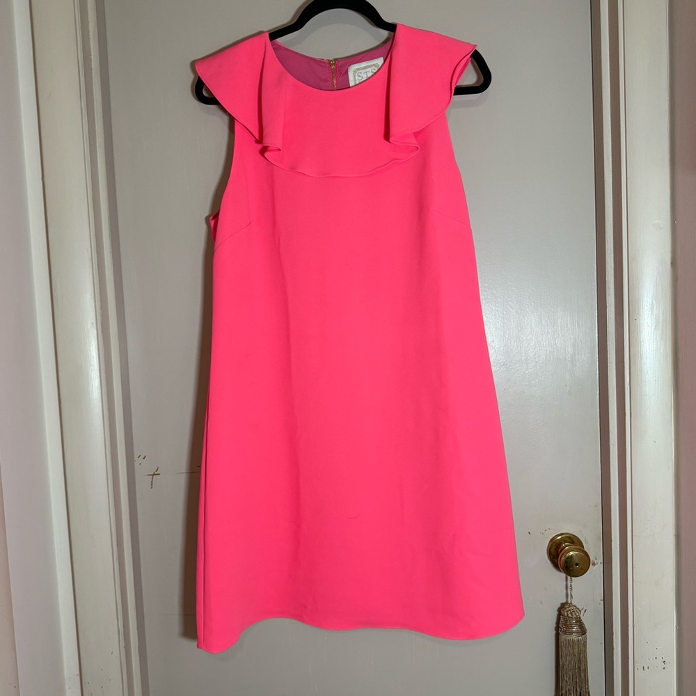 Sail To Sable Neon Pink Ruffled Collar Dress - Size 12